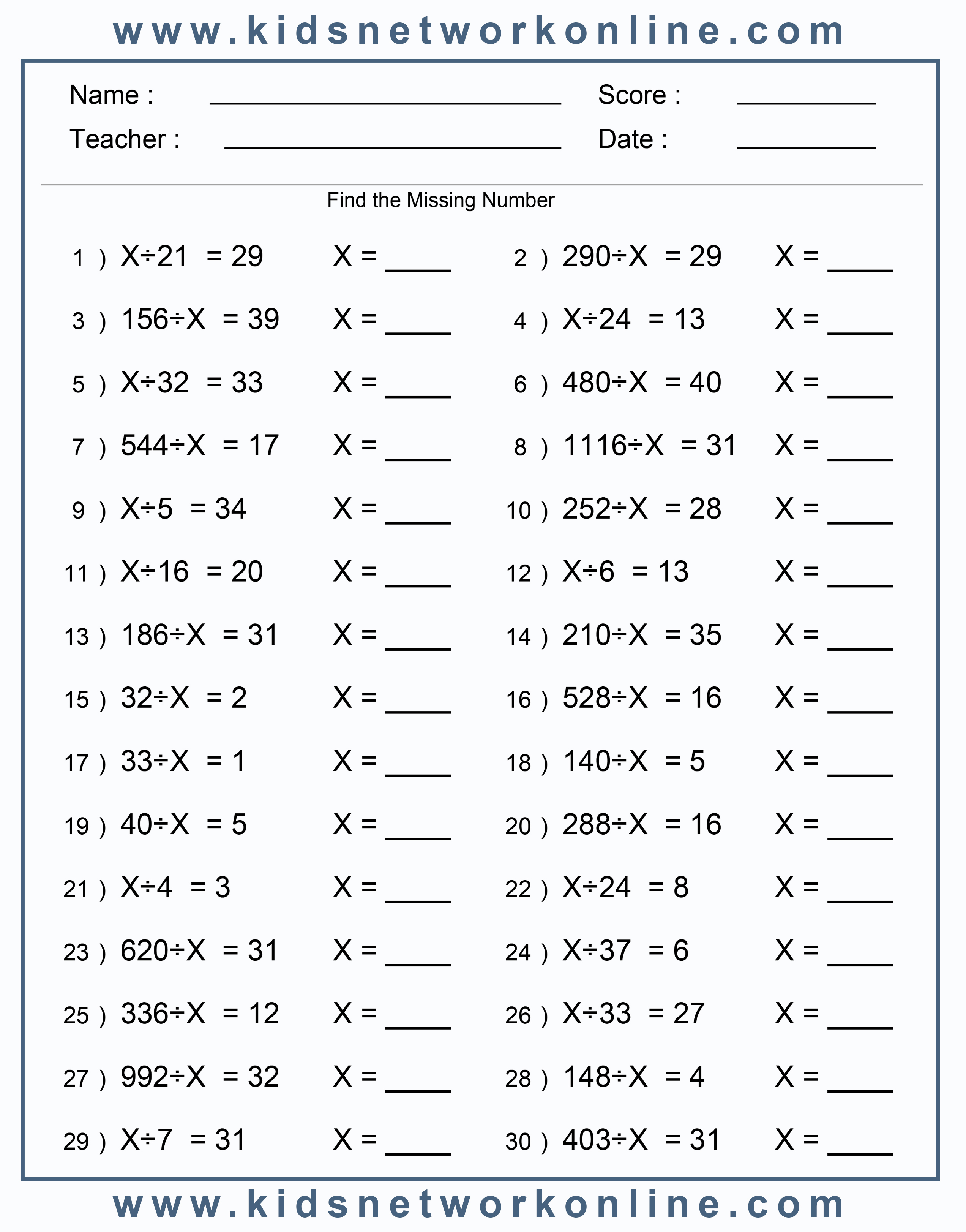 Division-find the missing number